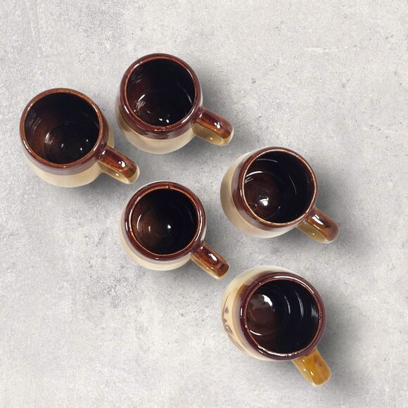 Vintage Brown Drip Stoneware Mugs Set of 5 Taiwan Coffee Cups Rustic Retro MCM - Picture 2 of 8